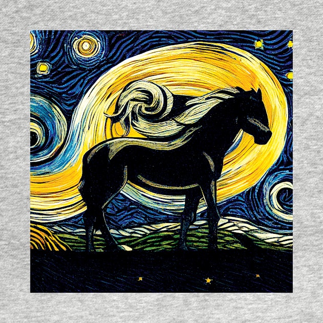 Van Gogh Style Horse in a Starry Night - Striking and Beautiful by Geminiartstudio